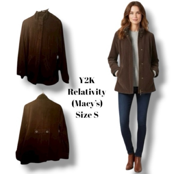 Y2K Relativity (Macy’s) Jacket Brown Ribbed Corduroy Mock Neck Women’s Size S - Picture 6 of 16
